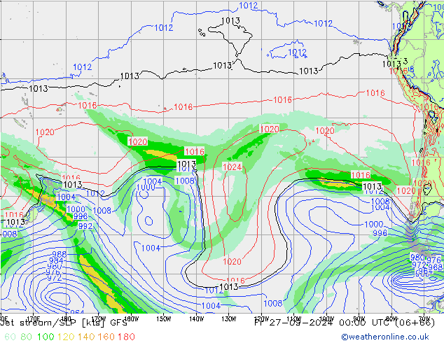 Corriente en chorro GFS vie 27.09.2024 00 UTC