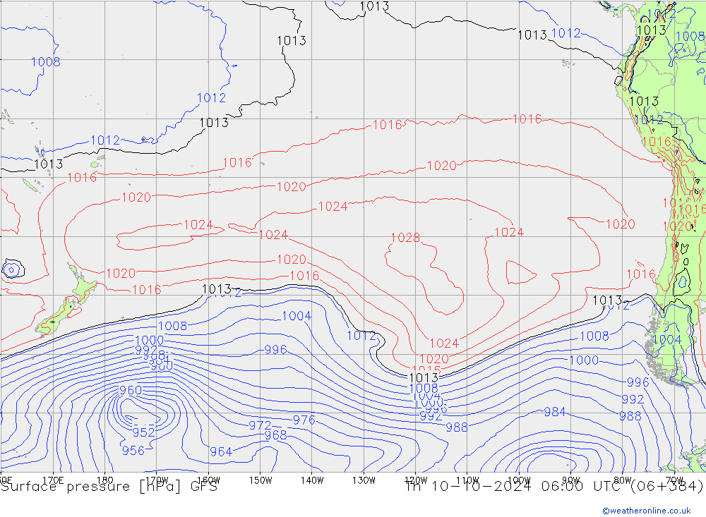 Surface pressure GFS Th 10.10.2024 06 UTC