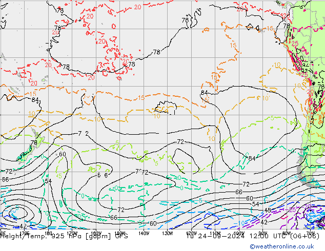 Height/Temp. 925 hPa GFS Út 24.09.2024 12 UTC