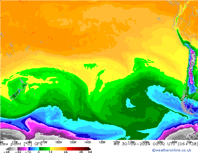 Dew point GFS Mo 30.09.2024 00 UTC