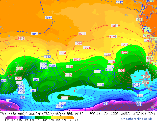 850-1000 hPa Kalınlığı GFS Çar 25.09.2024 06 UTC