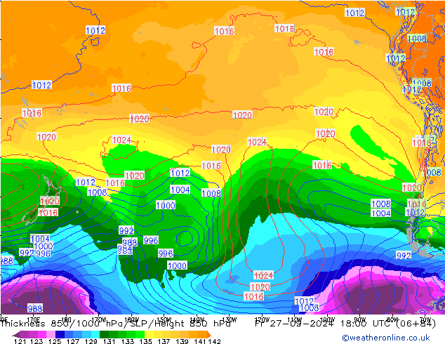 Schichtdicke 850-1000 hPa GFS Fr 27.09.2024 18 UTC