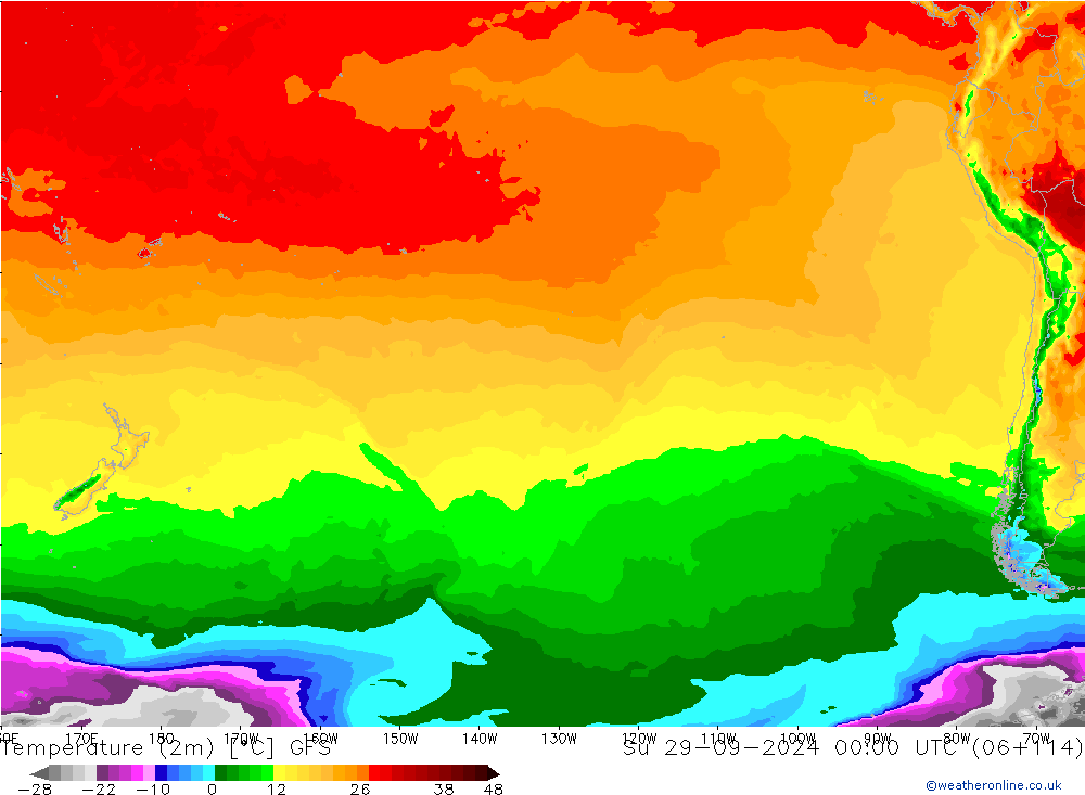 Temperatuurkaart (2m) GFS zo 29.09.2024 00 UTC