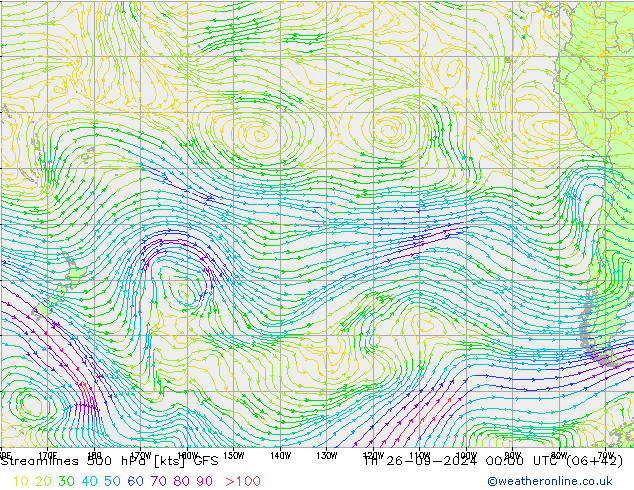 Streamlines 500 hPa GFS Th 26.09.2024 00 UTC