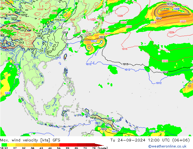 Maks. Rüzgar Hızı GFS Sa 24.09.2024 12 UTC