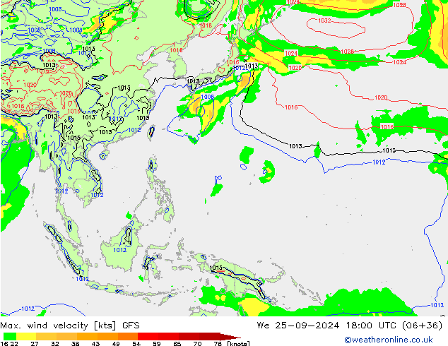 Max. wind velocity GFS ср 25.09.2024 18 UTC