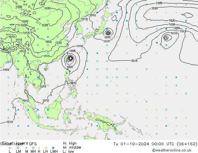 Cloud layer GFS mar 01.10.2024 00 UTC