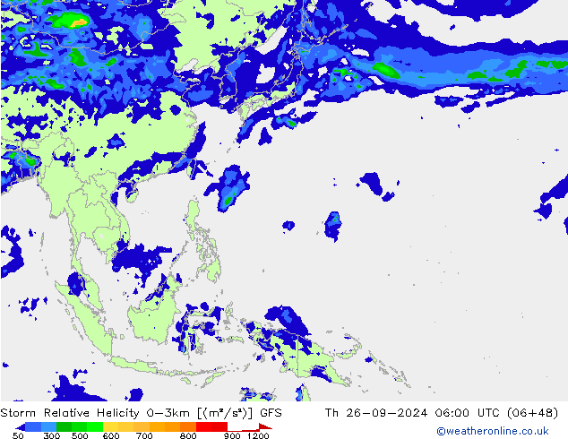 Storm Relative Helicity GFS czw. 26.09.2024 06 UTC