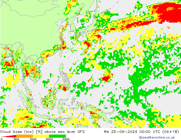 Höhe untere Wolkengrenze GFS Mi 25.09.2024 00 UTC