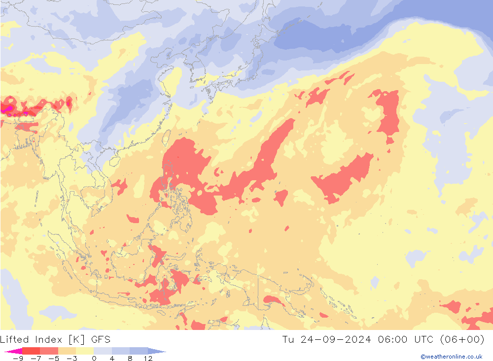 Lifted Index GFS Tu 24.09.2024 06 UTC