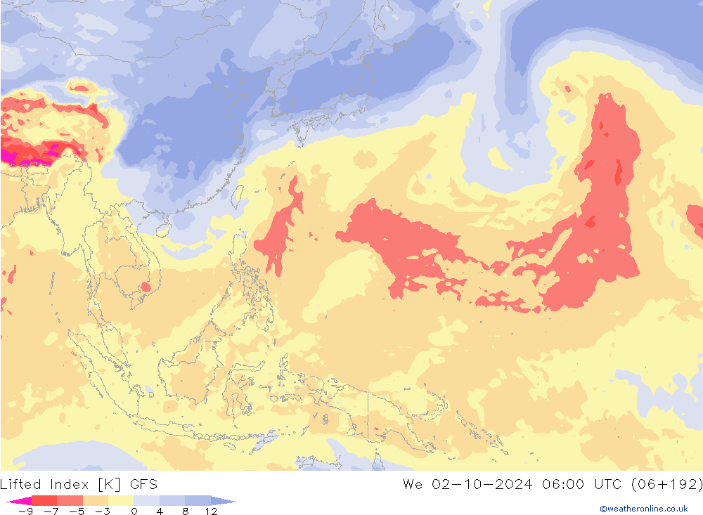 Lifted Index GFS  02.10.2024 06 UTC