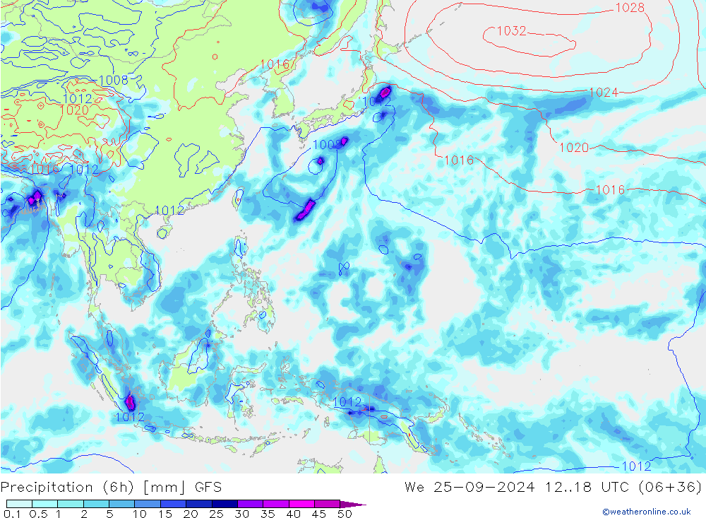 Precipitazione (6h) GFS mer 25.09.2024 18 UTC