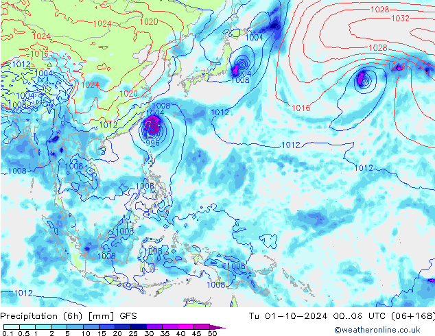 Z500/Rain (+SLP)/Z850 GFS Tu 01.10.2024 06 UTC