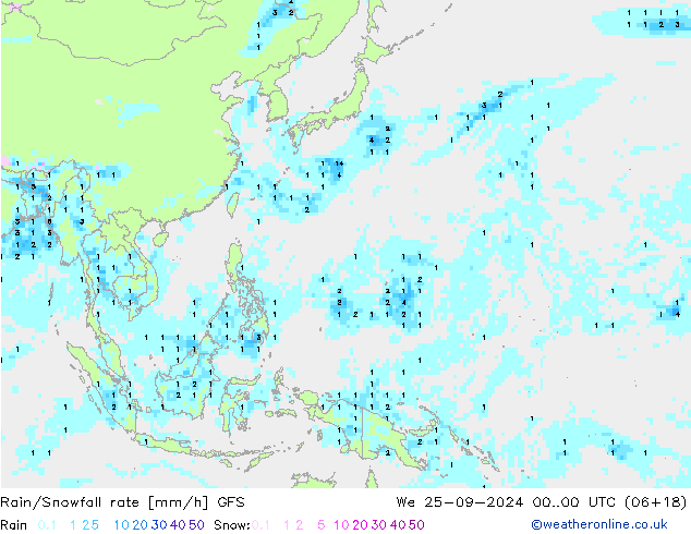 Rain/Snowfall rate GFS We 25.09.2024 00 UTC