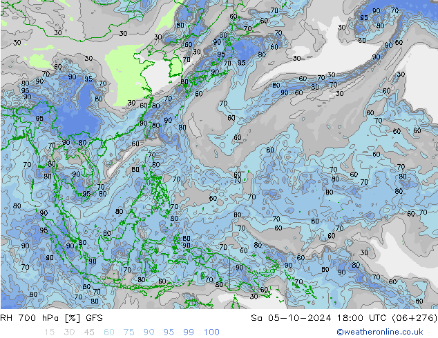 RH 700 hPa GFS Sa 05.10.2024 18 UTC