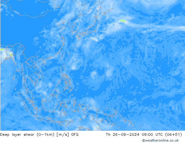 Deep layer shear (0-1km) GFS  26.09.2024 09 UTC