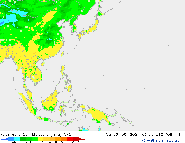 Volumetrisch bodemvocht GFS zo 29.09.2024 00 UTC