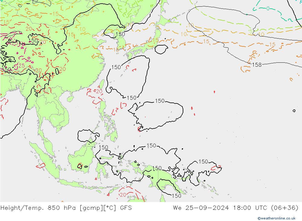 Height/Temp. 850 hPa GFS mer 25.09.2024 18 UTC