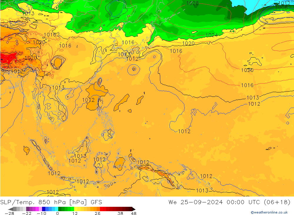 SLP/Temp. 850 hPa GFS We 25.09.2024 00 UTC