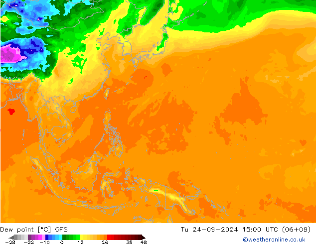 Çiğ Noktası GFS Sa 24.09.2024 15 UTC