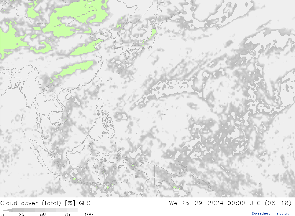 Cloud cover (total) GFS We 25.09.2024 00 UTC