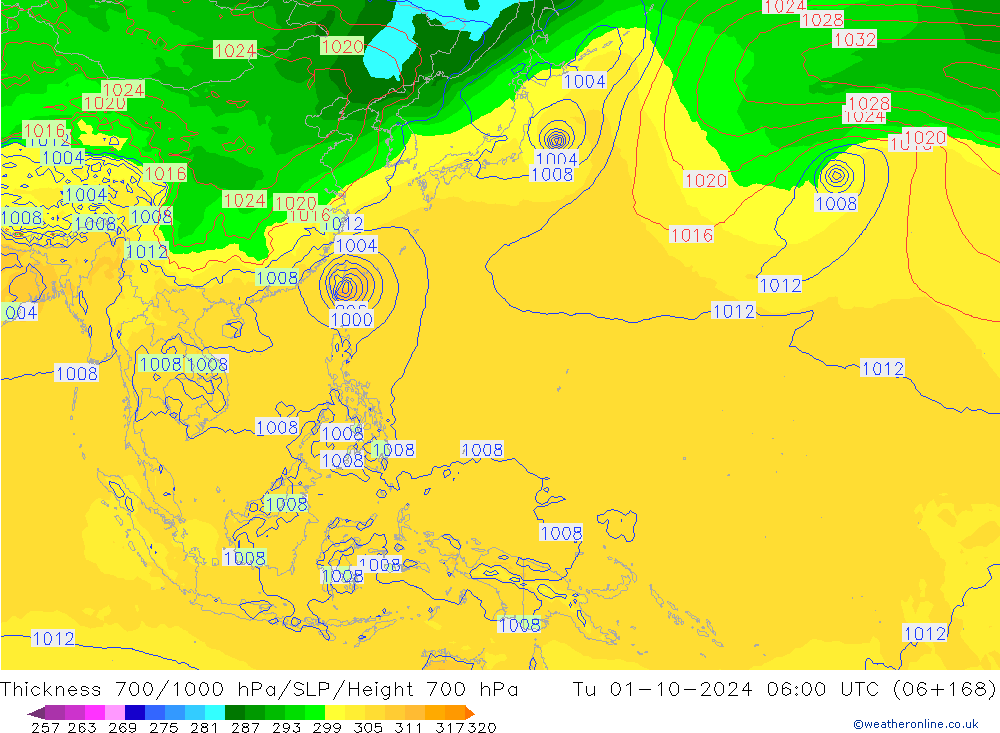 700-1000 hPa Kalınlığı GFS Sa 01.10.2024 06 UTC