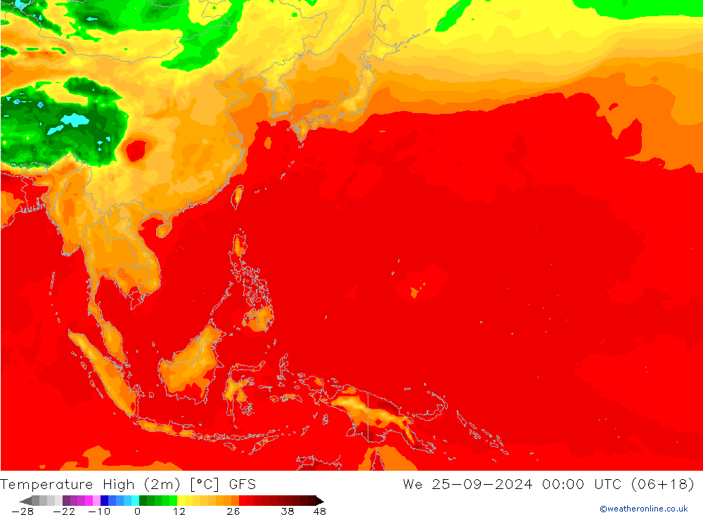 Temperature High (2m) GFS We 25.09.2024 00 UTC