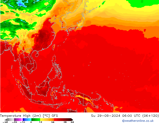 Max. Temperatura (2m) GFS nie. 29.09.2024 06 UTC