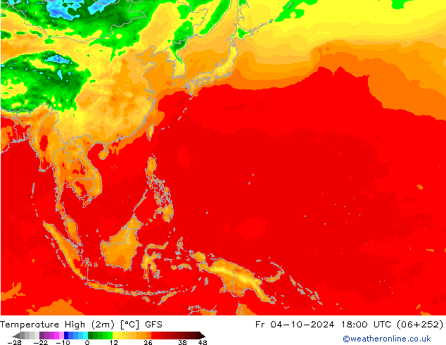 Max. Temperatura (2m) GFS pt. 04.10.2024 18 UTC