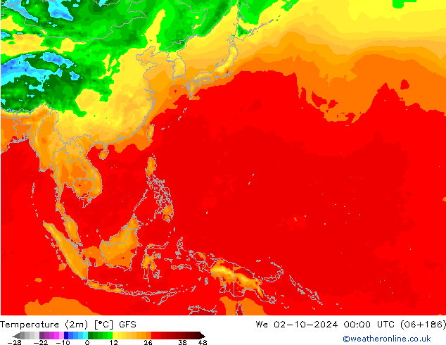 Temperature (2m) GFS We 02.10.2024 00 UTC