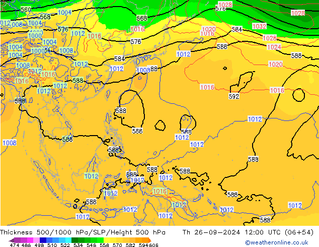 Dikte 500-1000hPa GFS do 26.09.2024 12 UTC