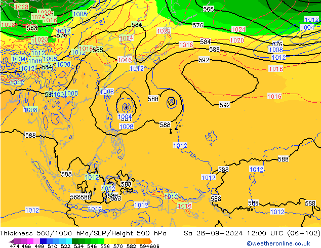 Thck 500-1000hPa GFS sab 28.09.2024 12 UTC