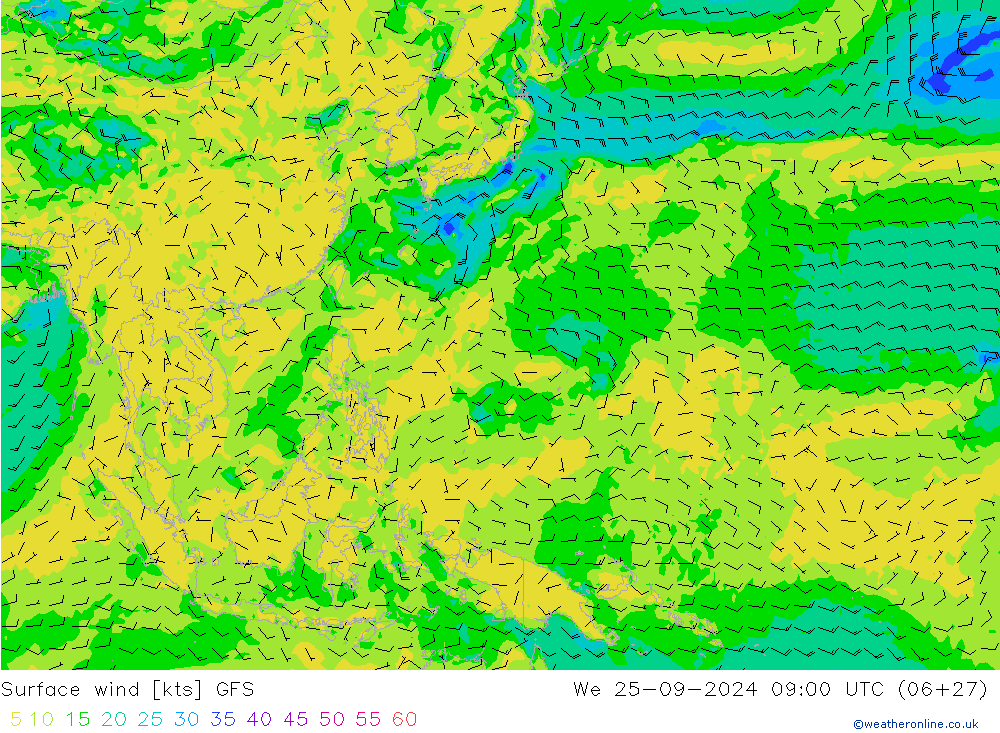 Rüzgar 10 m GFS Çar 25.09.2024 09 UTC