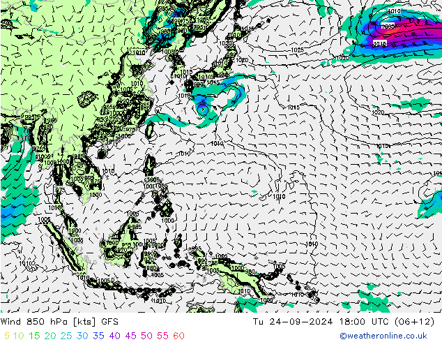 Wind 850 hPa GFS di 24.09.2024 18 UTC