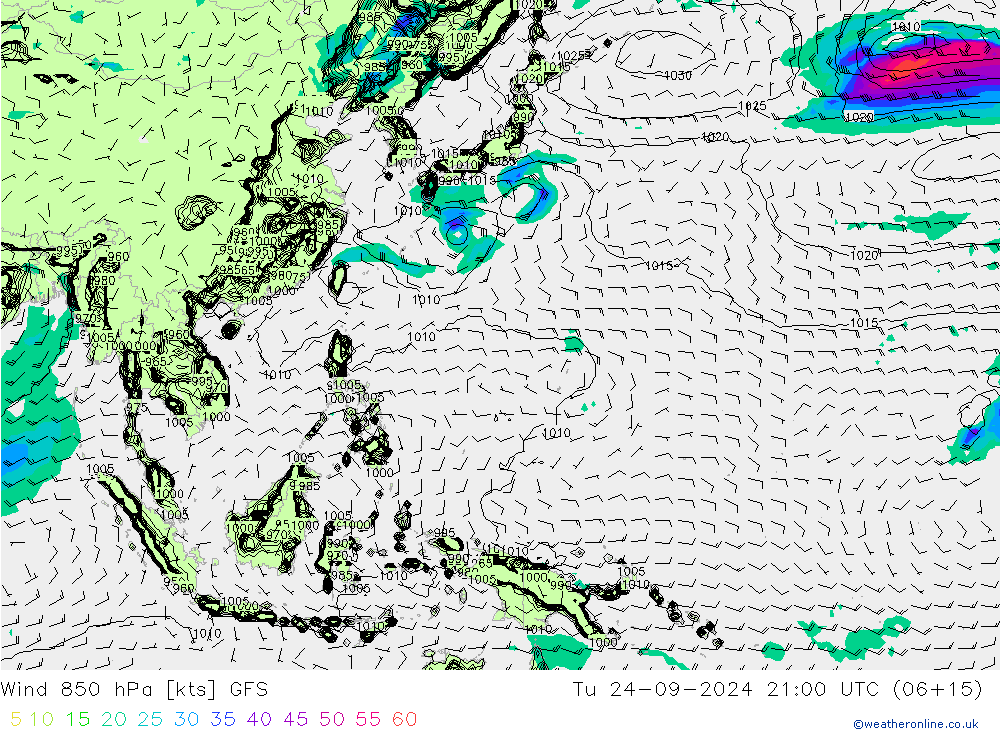 Vento 850 hPa GFS mar 24.09.2024 21 UTC