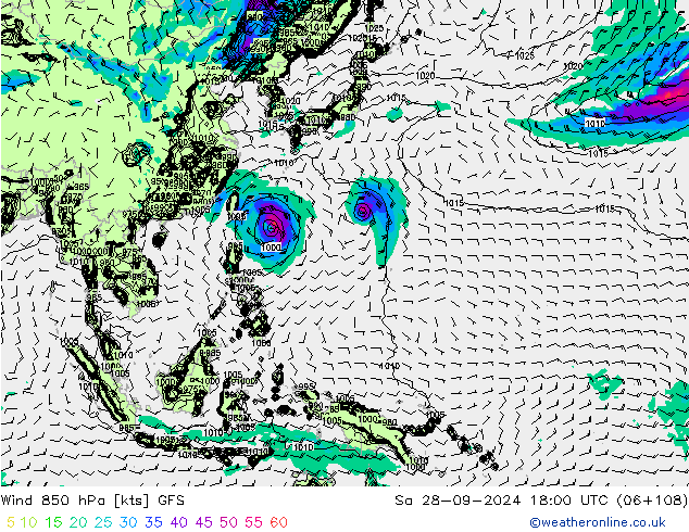 Wind 850 hPa GFS Sa 28.09.2024 18 UTC