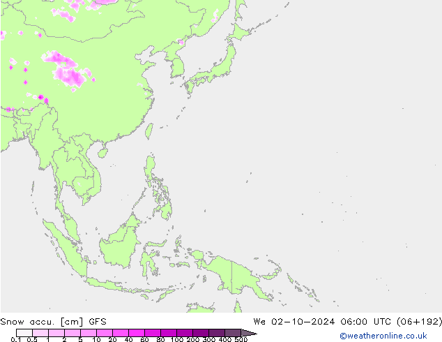 Snow accu. GFS We 02.10.2024 06 UTC