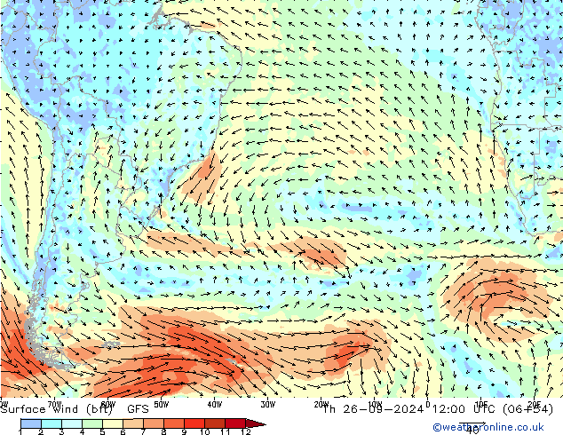 Surface wind (bft) GFS Th 26.09.2024 12 UTC