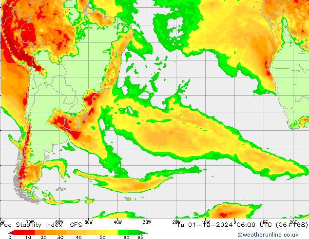 Fog Stability Index GFS Út 01.10.2024 06 UTC