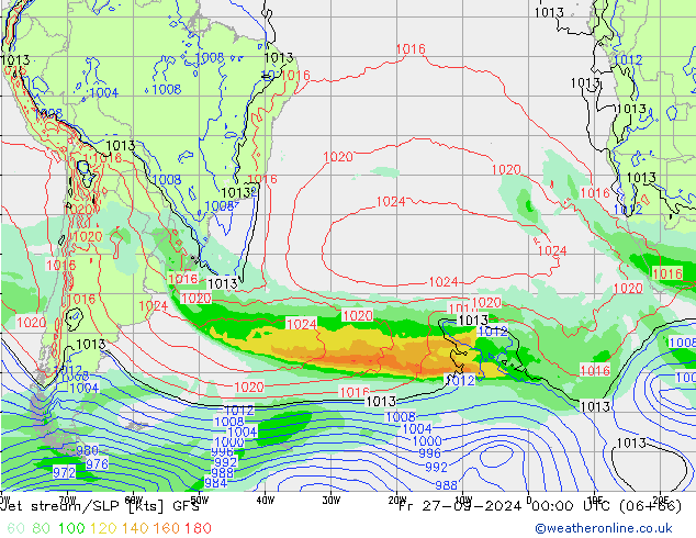 Jet stream/SLP GFS Fr 27.09.2024 00 UTC