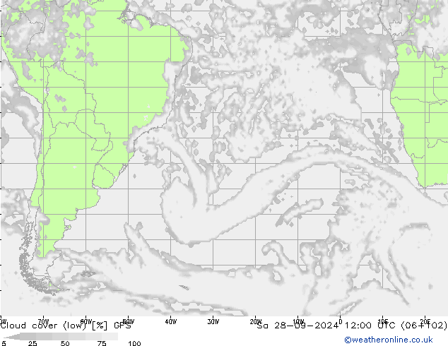 Cloud cover (low) GFS Sa 28.09.2024 12 UTC