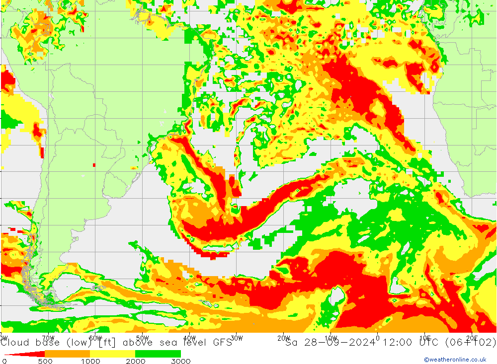 Cloud base (low) GFS Sa 28.09.2024 12 UTC