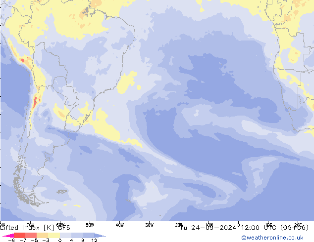 Lifted Index GFS Tu 24.09.2024 12 UTC