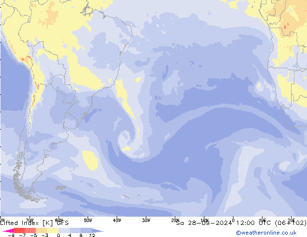 Lifted Index GFS Sa 28.09.2024 12 UTC