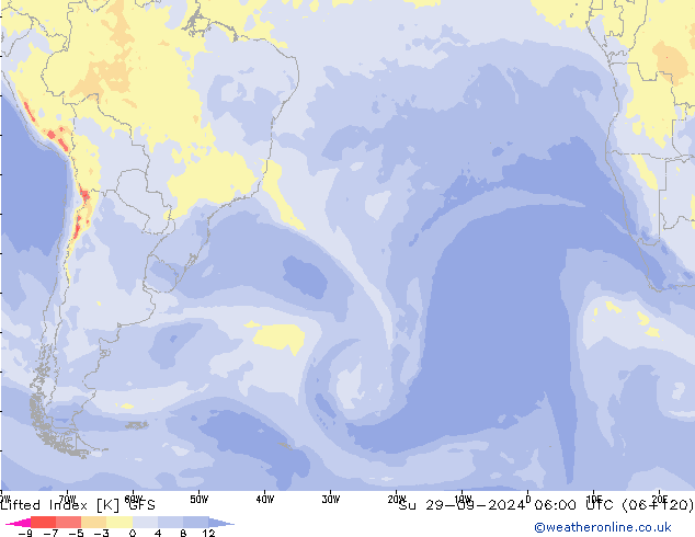 Lifted Index GFS zo 29.09.2024 06 UTC