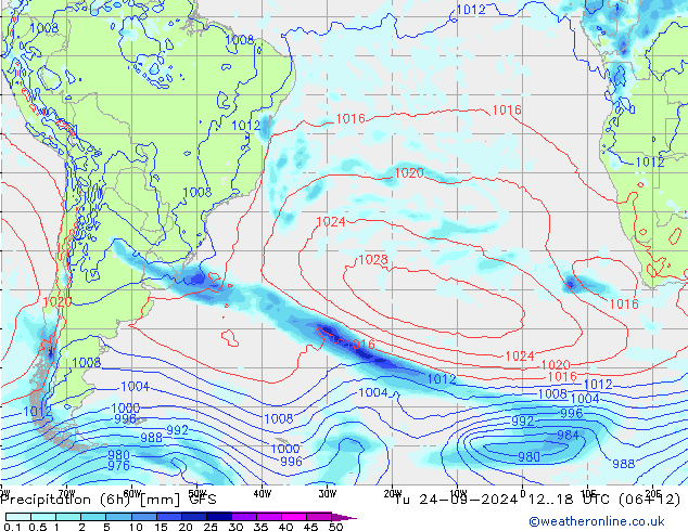 Nied. akkumuliert (6Std) GFS Di 24.09.2024 18 UTC