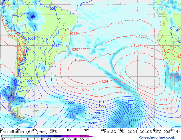 Z500/Rain (+SLP)/Z850 GFS Mo 30.09.2024 06 UTC