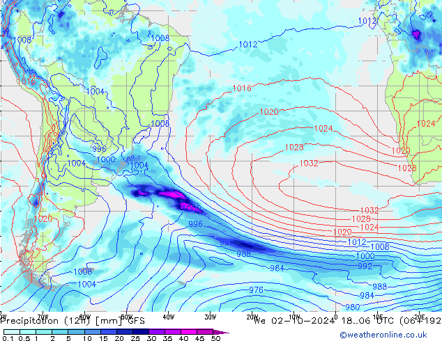 Precipitation (12h) GFS We 02.10.2024 06 UTC