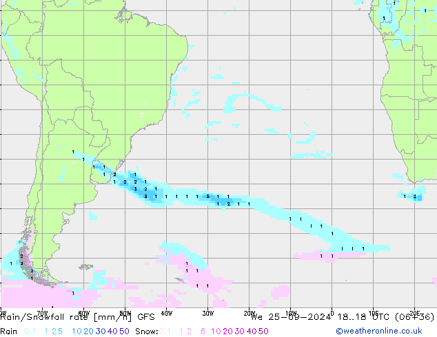 Rain/Snowfall rate GFS We 25.09.2024 18 UTC