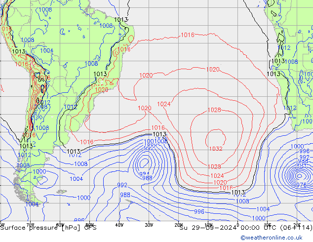 Surface pressure GFS Su 29.09.2024 00 UTC